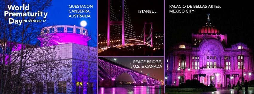 Iluminação de prédios com a cor roxa ocorre no mundo todo